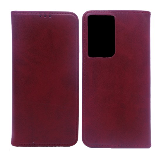 CAPA DE COURO COM BOLSO INTERNO PARA SAMSUNG GALAXY S21 ULTRA VERMELHO